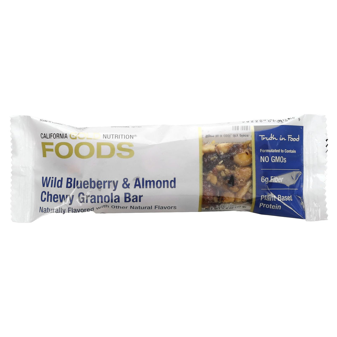 California Gold Nutrition Foods, Wild Blueberry & Almond Chewy Granola Bars, 12 Bars, 1.4 oz (40 g) Each