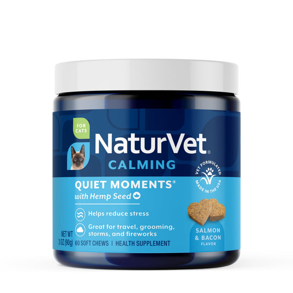 NaturVet Hemp Quiet Moments Plus Hemp Seed for Cats, 60 ct Soft Chews, Made in USA