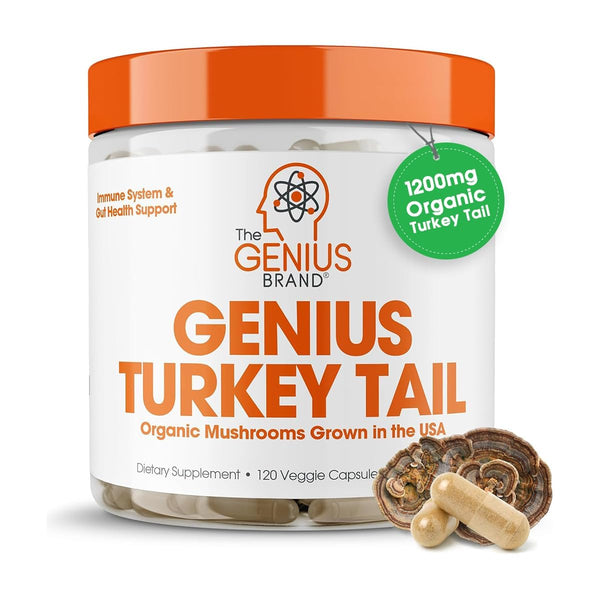 Genius Turkey Tail Mushroom Supplement – Immune & Gut Health Support Powerful Antioxidants & Prebiotics for Digestion & Wellness Organic, Pure, No Fillers 100 Capsules Natural Defense & Vitality Boost