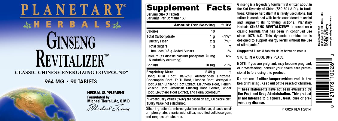 Planetary Herbals Ginseng Revitalizer, Classic Chinese Energizing Compound*, 964 mg - 90 Tablets