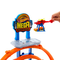 Thumbnail for Hot Wheels Mega Loop Garage Track Set with Toy Car & Helicopter