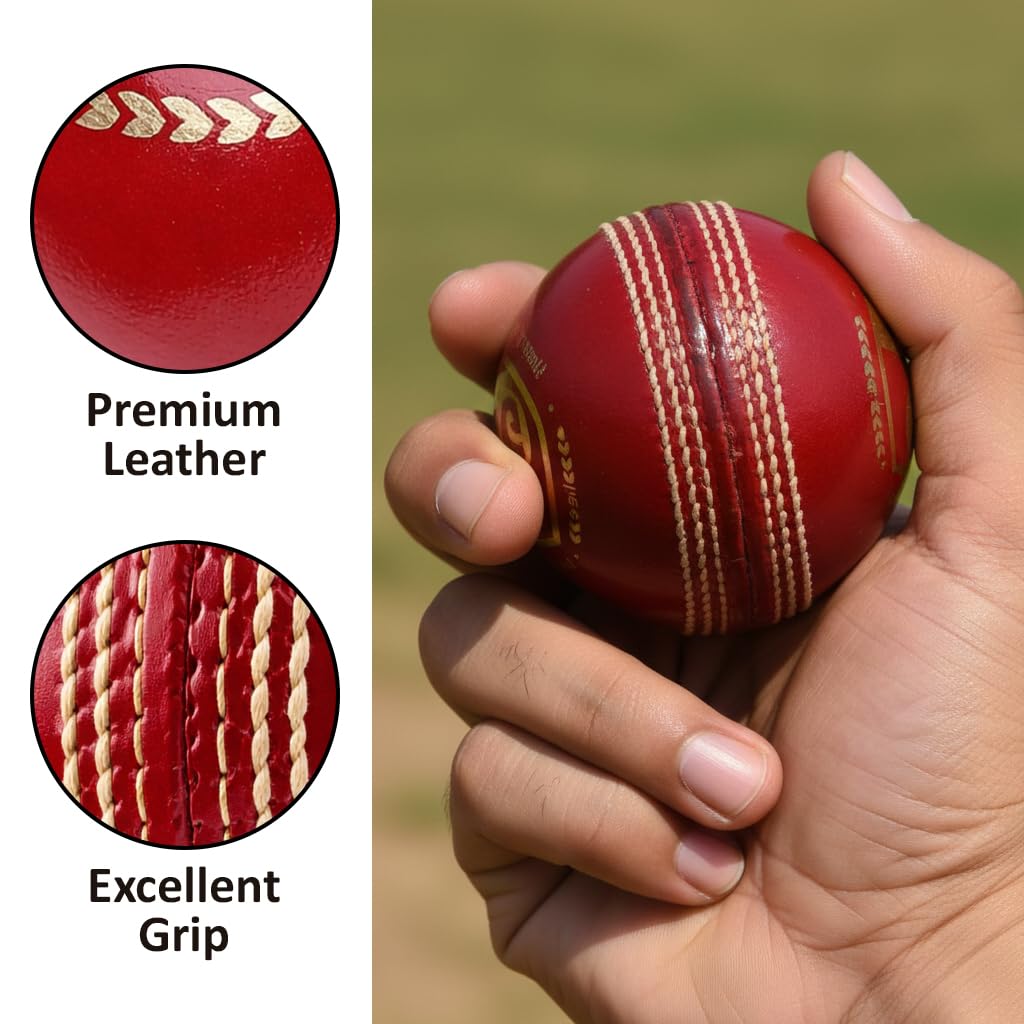 SG Cricket Shield 20 Premium Leather Ball | Red | Adult | Leather | Waterproof | Solid Grade 2 Core | Machine Stitched | Ideal for Club & School Matches | Pack of 1