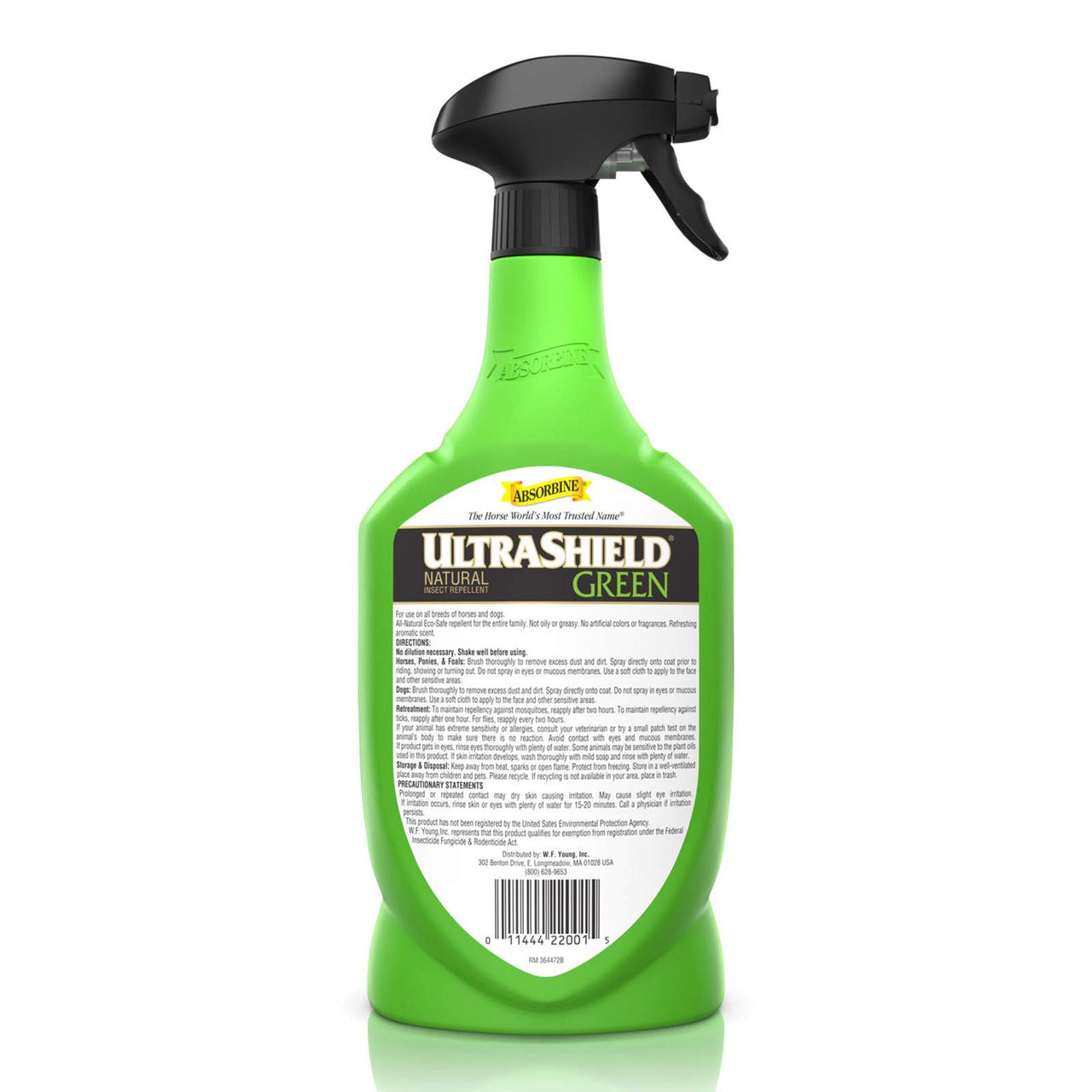 Absorbine UltraShield Green All-Natural Fly & Insect Repellent for Horses & Dogs, Essential Oils Repel & Control, 32oz Spray Bottle