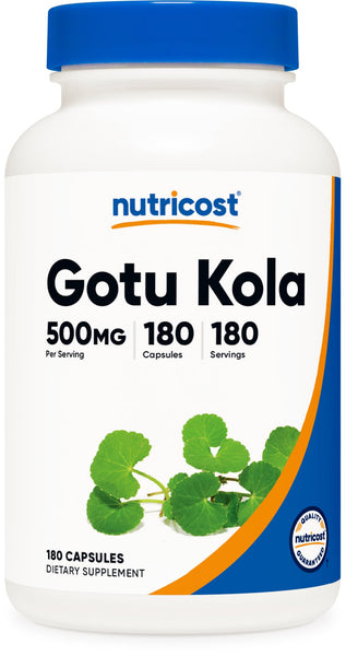 Nutricost Gotu Kola 500 MG, 180 Capsules - Vegetarian Capsules, Gluten Free, Non-GMO