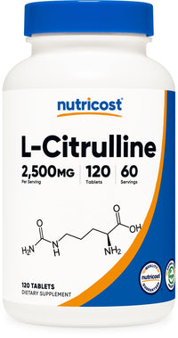 Thumbnail for Nutricost L-Citrulline 2500mg Per Serving, 60 Servings, 1250mg Per Tablet, 120 Tabs - Non-GMO and Gluten Free Supplement
