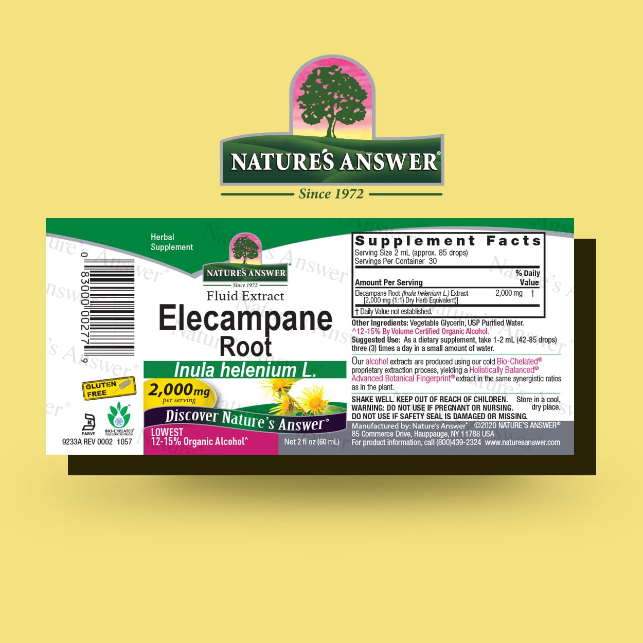 Nature's Answer Elecampane Root 2 oz. Low Organic Alcohol 2000mg - Herbal Supplement - Non GMO & Kosher - Low Alcohol Gluten Free 100% Vegan - 2 FL Oz