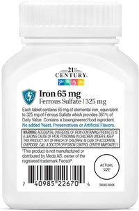 Thumbnail for 21st Century Iron 65 mg Ferrous Sulfate 325 mg Tablets, 120 Count
