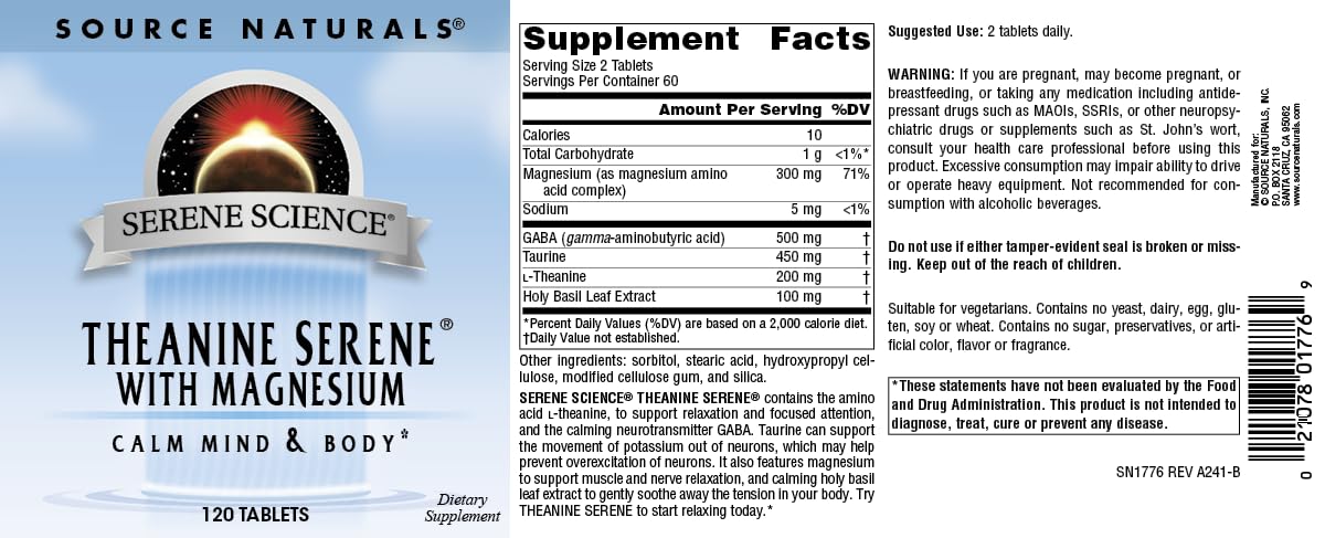 Source Naturals Serene Science L-Theanine with Magnesium and GABA - 120 Tablets