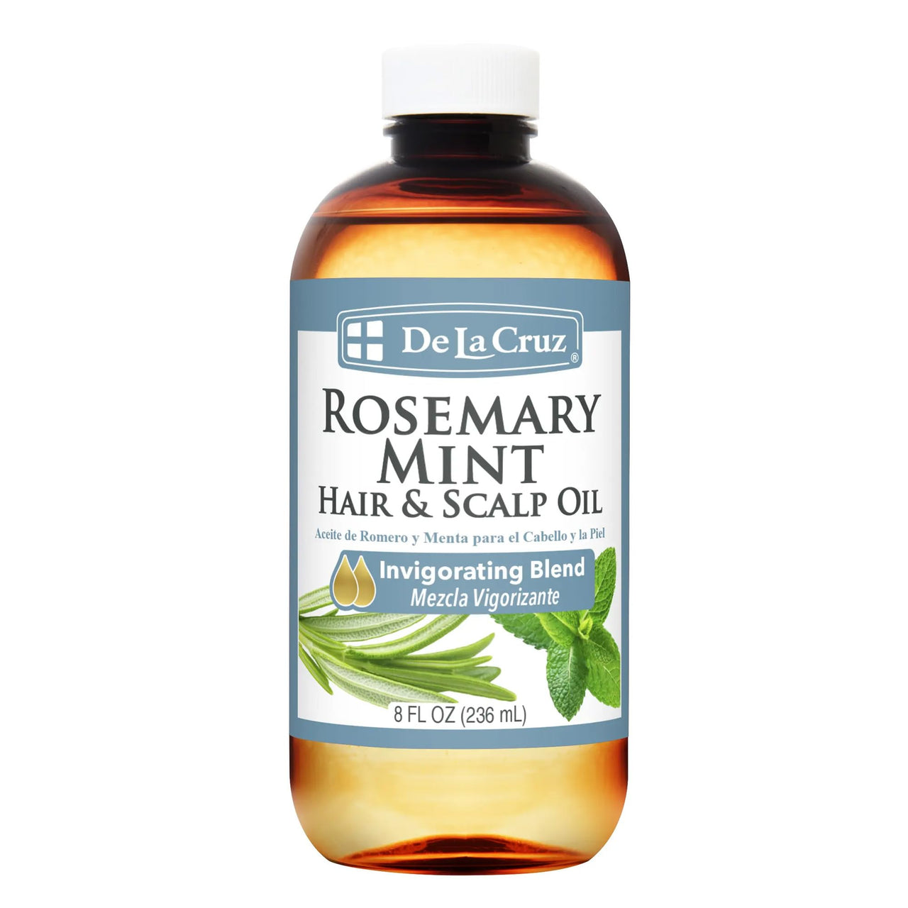 De La Cruz Rosemary Mint Oil Blend For Hair & Scalp - 2 FL OZ + 8 FL OZ Bundle - Revitalizing Blend with Castor, Avocado and Olive Oil - Naturally Moisturizing Rosemary Hair Oil