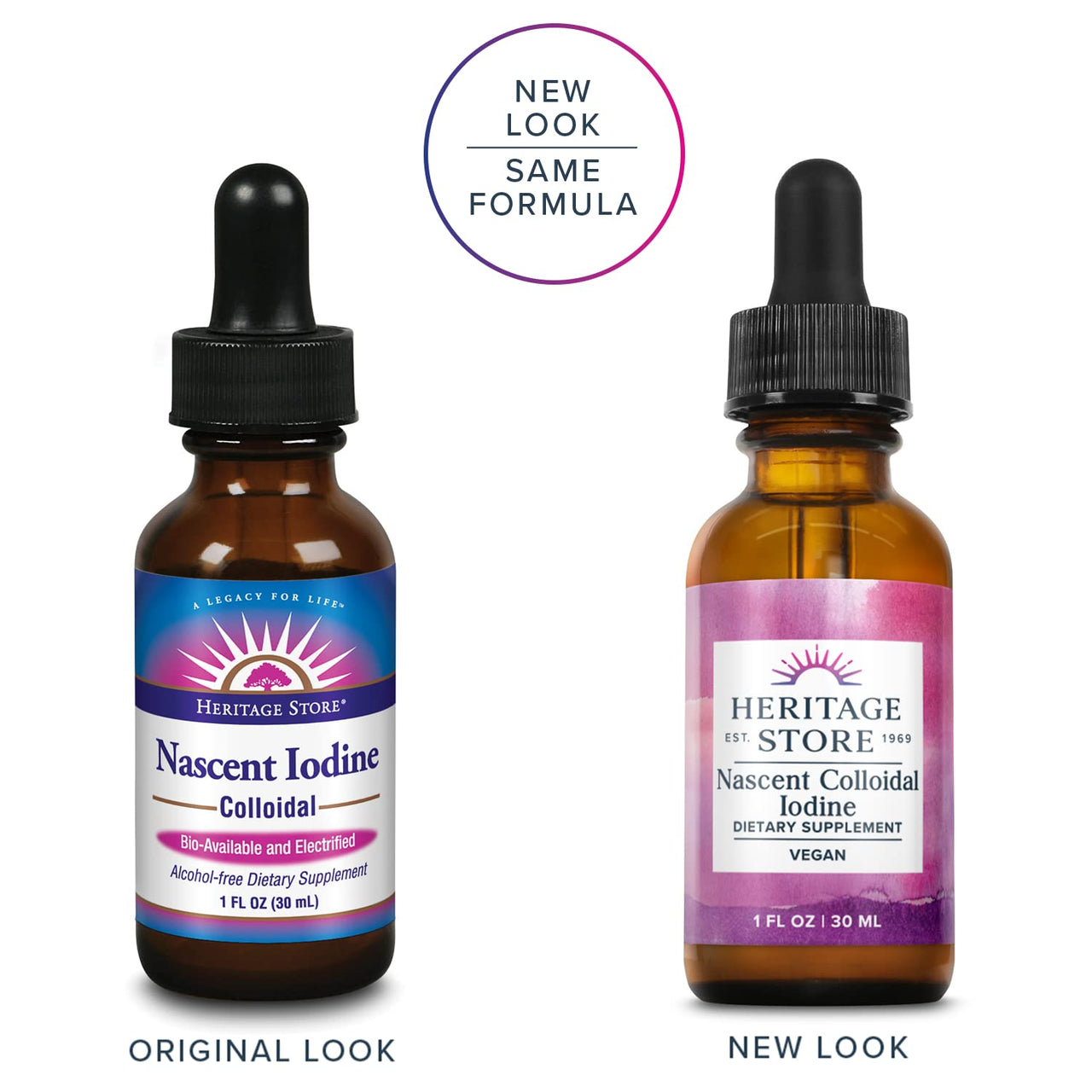 Heritage Store Nascent Colloidal Iodine Drops 246mcg, Liquid Supplement with Nascent Iodine from Atlantic Kelp, Bioavailable, Vegan, Approx. 480 Servings, 1oz