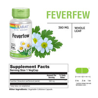 Thumbnail for SOLARAY Feverfew Leaf 380 mg | Healthy Circulation, Blood Vessel Tone, Comfort Support | Non-GMO & Vegan | 100 VegCaps