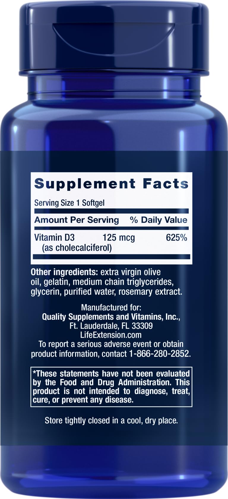Life Extension Vitamin D3 5000 IU, 120 Softgels, 125mcg