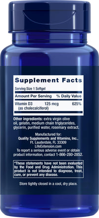 Thumbnail for Life Extension Vitamin D3 5000 IU, 120 Softgels, 125mcg
