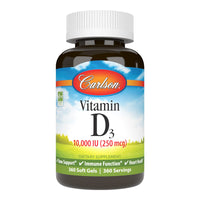 Thumbnail for Carlson Vitamin D3 10,000 IU (250 mcg), Cholecalciferol, Bone & Immune Health, 360 Soft Gels