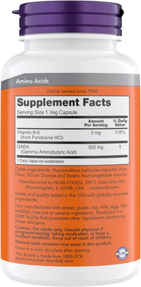 Thumbnail for NOW Foods Supplements, GABA (Gamma-Aminobutyric Acid) 500 mg + B-6, Natural Neurotransmitter*, 300 Veg Capsules