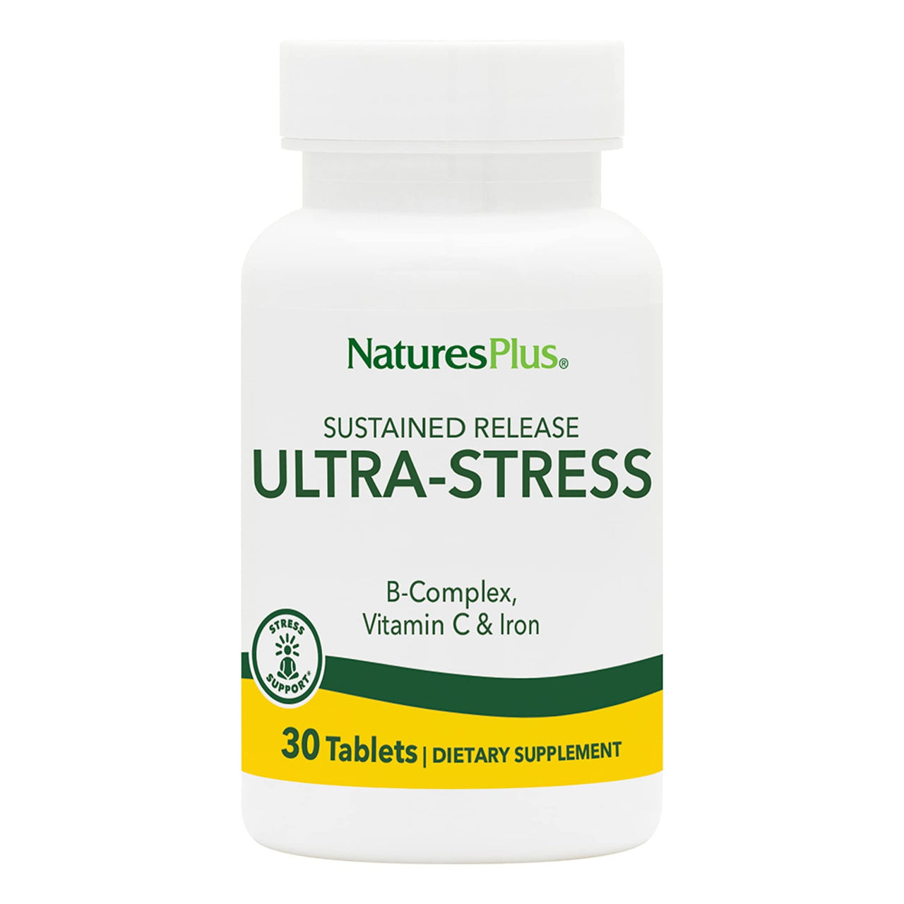 NaturesPlus Ultra-Stress with Iron, Sustained Release - 30 Vegetarian Tablets - Stress Relief Supplement with B-Complex & Vitamin C - Energy Booster, Mood Enhancer - Gluten-Free - 30 Servings