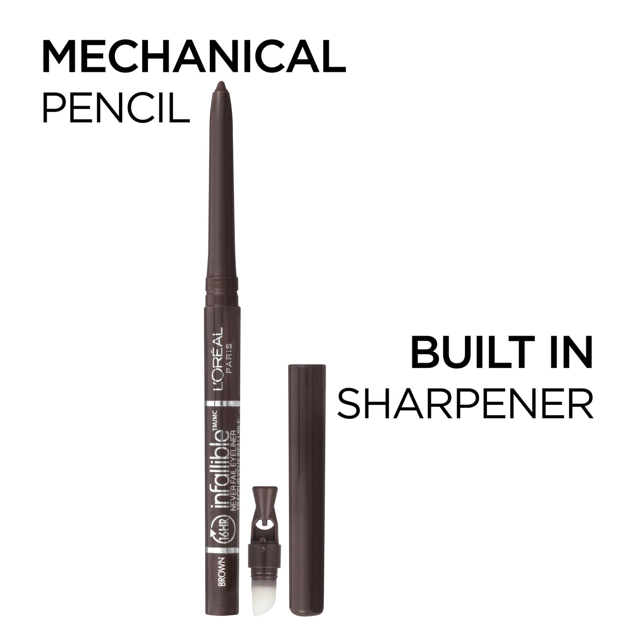 L'Oreal Paris Makeup Infallible Never Fail Original Mechanical Pencil Eyeliner with Built in Sharpener, Carbon Black, 0.008 oz.