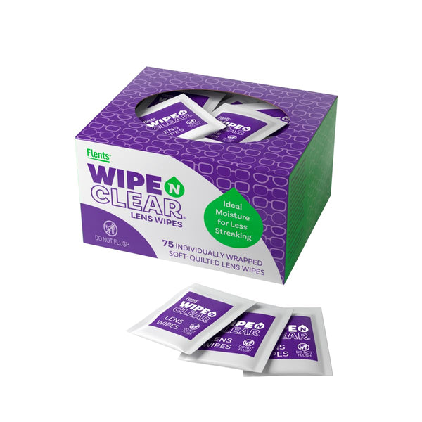 Flents Wipe â€™N Clear Biodegradable Lens Wipes, 225 Count Pre-Moistened Eyeglass Cleaner Wipes for Glasses, Screens, and Lenses, Anti-Streak, Quick Dry, Individually Wrapped