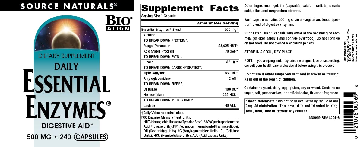 Source Naturals Essential Enzymes Digestive Aid* - 500mg - 240 Capsules