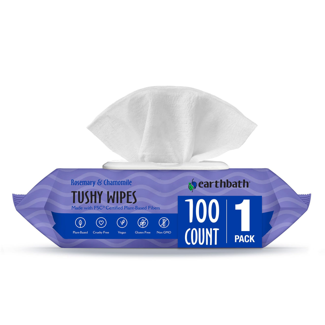 earthbath, Rosemary & Chamomile Tushy Wipes - Dog Wipes for Paws and Butt, Pet Wipes for Dogs & Cats, Made in USA, Cruelty-Free Dog Cleaning Wipes, Helps Neutralize Odors - 100 Count (1 Pack)