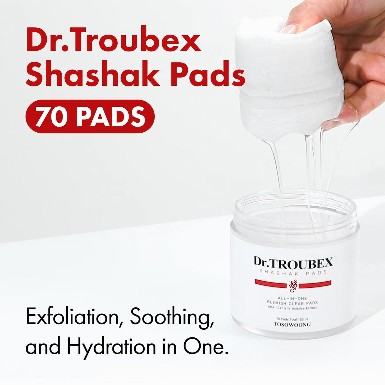 TOSOWOONG Shashak Toner Pads, Exfoliating Facial Wipes with Salicylic Acid and Centella Asiatica, Cleansing for Makeup and Blackheads, Exfoliate and Moisturize, Dual-Sided, 70 Pads, 155ml, 5.2 fl. oz.