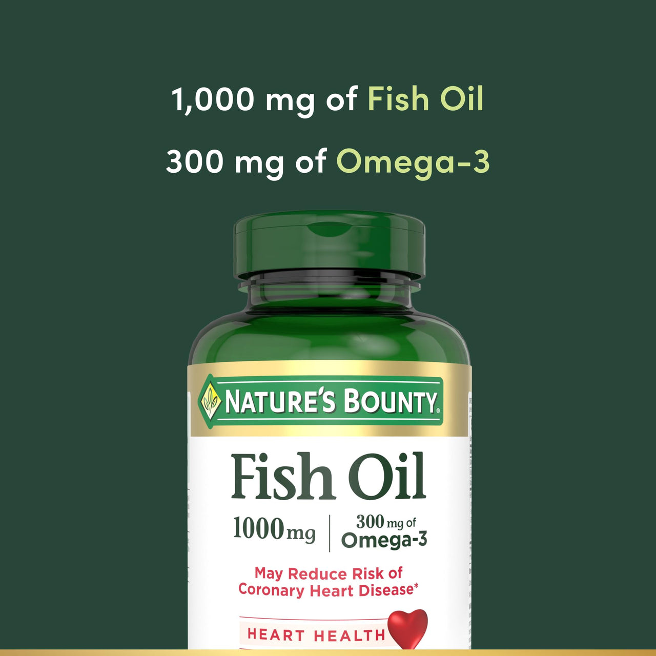 Natureâ€™s Bounty Fish Oil, Supports Heart Health, 1000mg, Rapid Release Softgels, 145 Ct