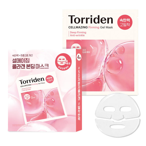 Torriden CELLMAZING Collagen Firming Gel Facial Sheet Mask (4 sheets) | Face Mask Only | 5D Collagen Complex, Amino Acid Complex, Peptide
