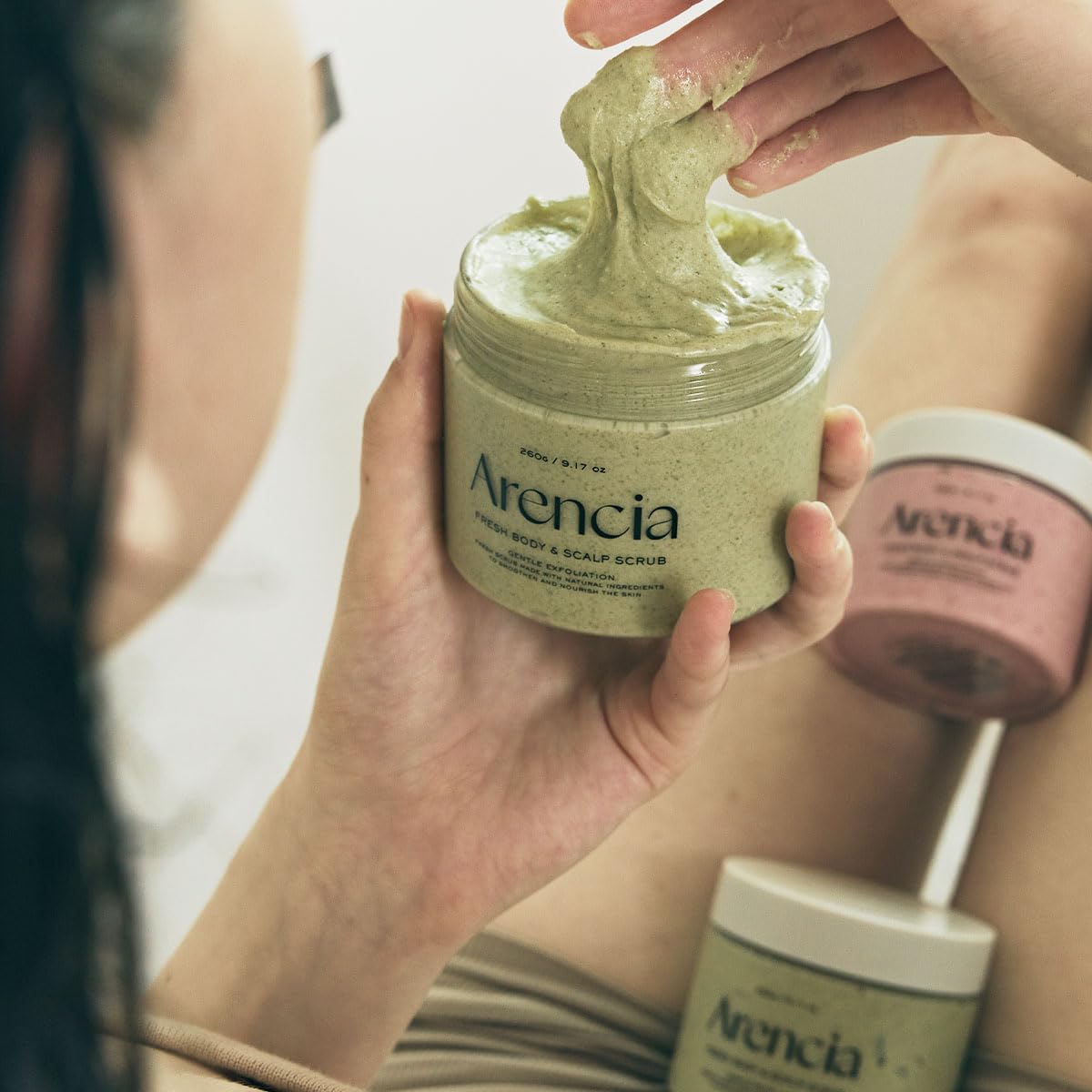 Arencia Fresh Cloud Sea Salt Body & Scalp Scrub (Green) - Gentle Exfoliation for Softer, Refreshed Skin and Scalp, Korean Skin Care