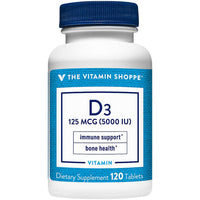 Thumbnail for The Vitamin Shoppe Vitamin D3 5000IU - Bone Immune & Cellular Health | Cholecalciferol Softgels | 120 Tablets | Gluten-Free