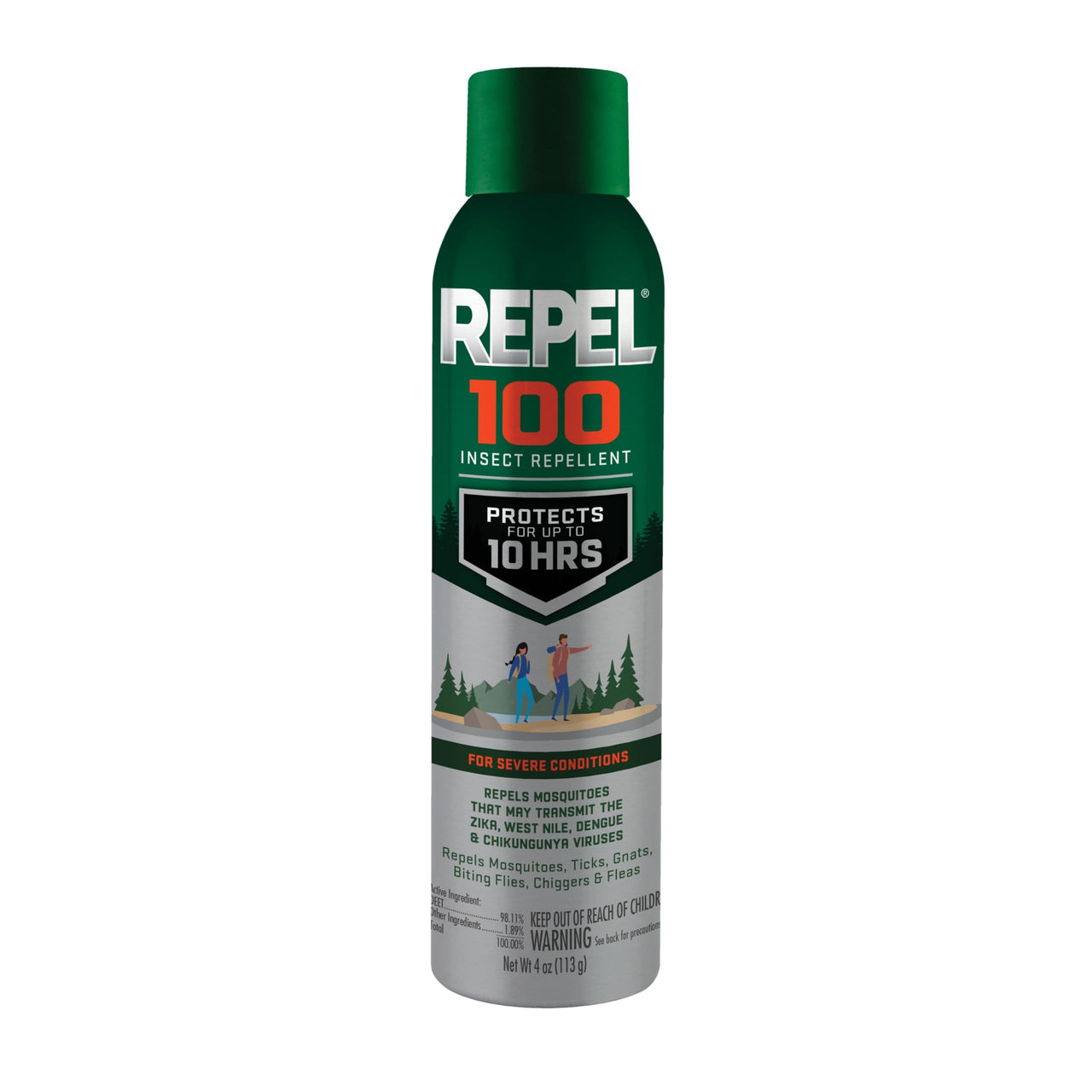 Repel 100 Insect Repellent, 4 Ounces, 98% DEET 10-Hour Protection Lon-Lasting Insect Repellent Aerosol Spray Repels Mosquitoes, Ticks, Gnats, Biting Flies, Chiggers And Fleas