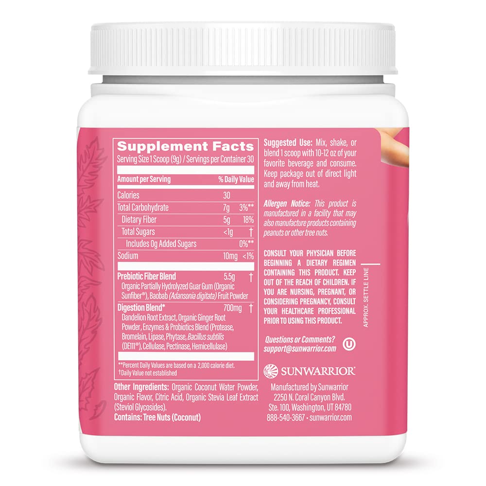Sunwarrior Prebiotic Fiber Supplement Powder | Dietary Fiber Drink Mix with Digestive Enzymes with Probiotics and Prebiotics for Women (Pineapple Vanilla, 30 Servings)