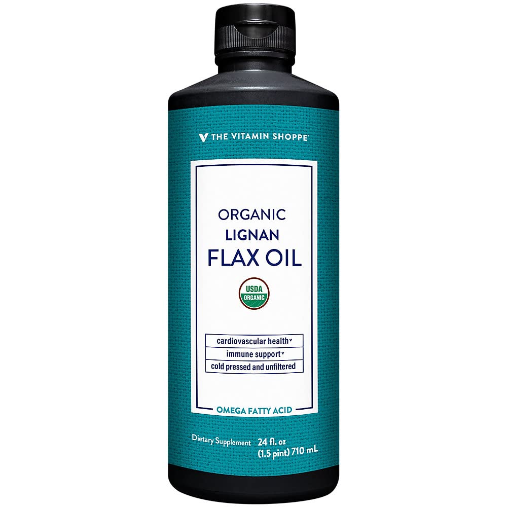The Vitamin Shoppe Organic High Lignan Flax Oil, Essential Fatty Acids That Supports Cardiovascular & Immune Health(24 Fluid Ounces Liquid)