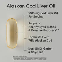 Thumbnail for Sports Research® Omega-3 Wild Alaskan Cod Liver Oil 1000mg with Vitamins A (1000 IU) & D3 (400 IU) - Burpless, Bovine Free, Non-GMO, & MSC Certified Sustainable - 120 Softgels