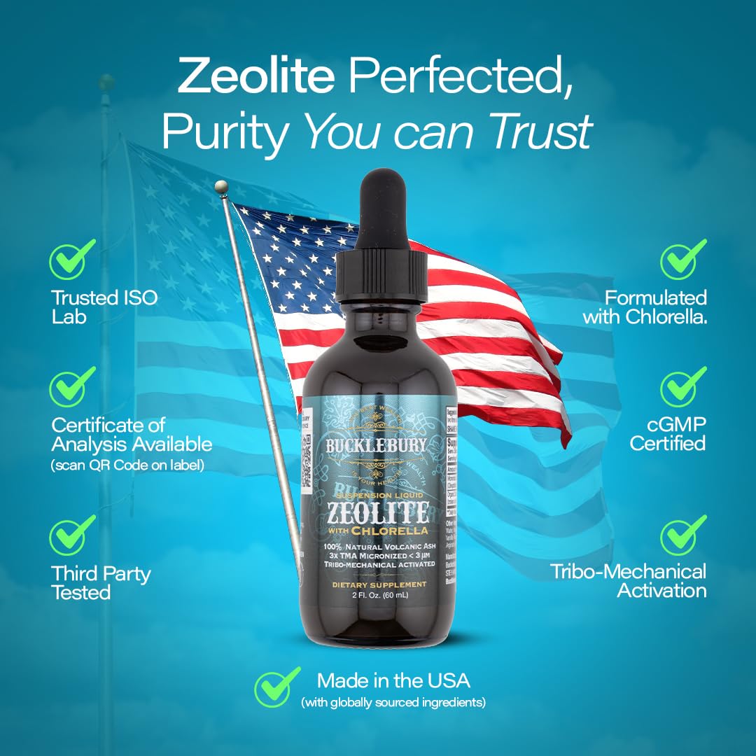 BUCKLEBURY Zeolite Liquid Suspension w/Chlorella - Detox Support, Immune System and Digestive Tract Health Support for Kids and Adults (60 Servings)