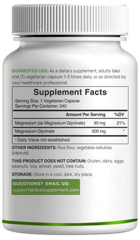 Thumbnail for Deal Supplement Magnesium Glycinate 500mg, 240 Veggie Capsules | 100% Chelated for Easy Absorption | Essential Mineral Supplement | Non-GMO, Gluten-Free