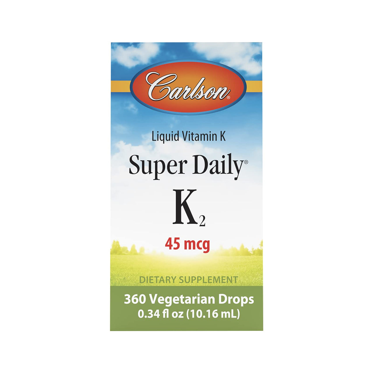 Carlson - Super Daily K2, 45 mcg Liquid Vitamin K, Bone Health, K2 Vitamin, Vitamin K Supplement, Vitamin K-2 MK7, Unflavored, 360 Drops (10.16 mL)
