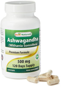 Thumbnail for Best Naturals Ashwagandha Capsules for Relaxing Stress and Mood, 500 mg, 120 Count (Packaging may vary)