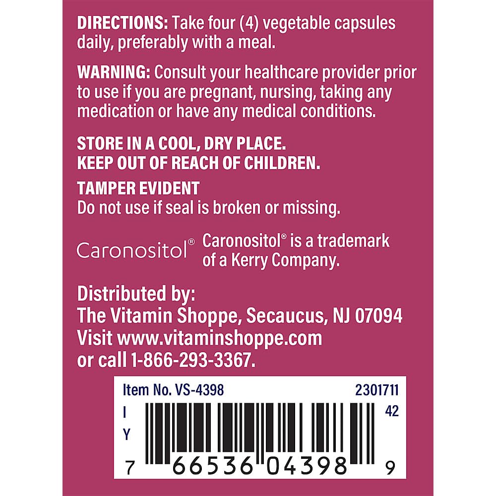 The Vitamin Shoppe Myo & D-Chiro Inositol 40:1 - Hormone Balance & Ovarian Support | PCOS Wellness | 120 Vegetable Capsules | Women's Health
