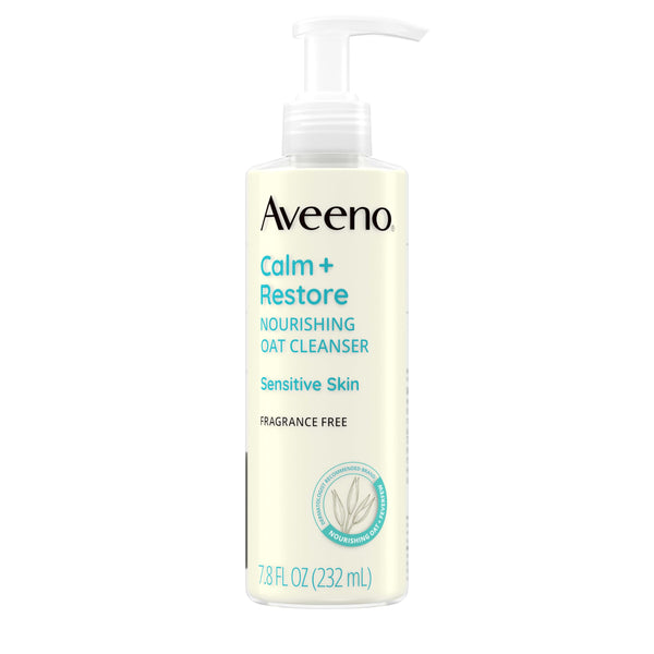 Aveeno Calm + Restore Nourishing Oat Cleanser, Daily Hydrating Facial Cleanser & Face Wash for Sensitive Skin, Non-Foaming, Hypoallergenic, Non-Comedogenic, Fragrance-Free, 7.8 Fl Oz