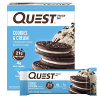 Thumbnail for Quest Nutrition Cookies & Cream Protein Bars, 21g Protein, 4g Net Carbs, 1g Sugar, Gluten Free, Keto Friendly, 4 Count