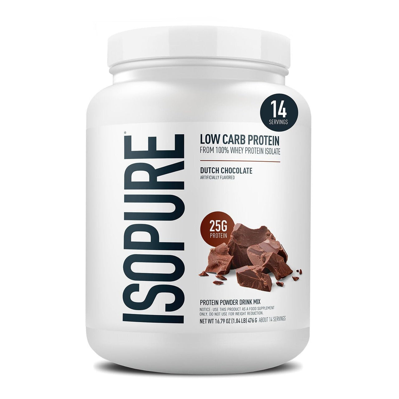 Isopure Low Carb 100% Pure Whey Isolate Protein Powder, Gluten Free, With Vitamins, Dutch Chocolate, 25g Protein Per Serving, 1 Lb, 14 Servings (Packaging May Vary)