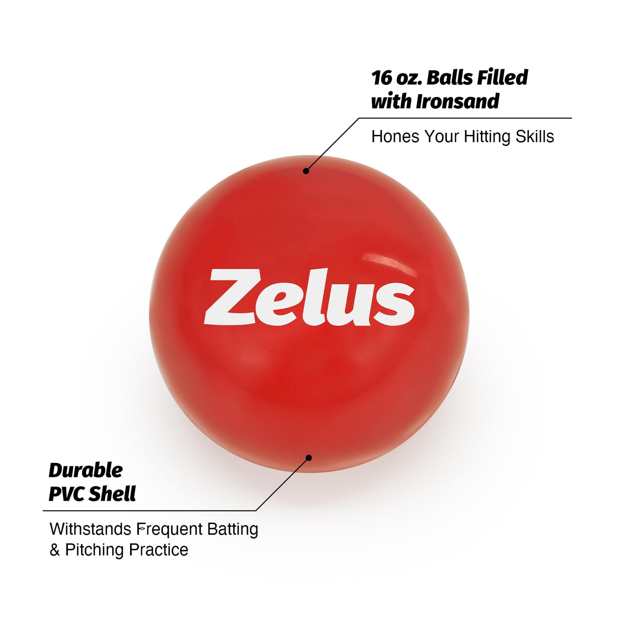 ZELUS Training Balls for Softball and Baseball Practice | 2.8-Inch 1 lb Weight Ball | Baseball Accessory for Strength Hitting Batting Pitching Improvement (Set of 12)