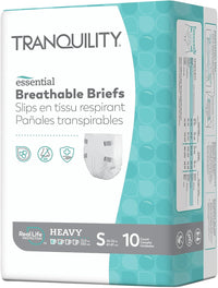 Thumbnail for Tranquility Essential Briefs, Heavy Incontinence Absorbency, Adult Small, Refastenable Tabs, Soft& Breathable Design, Latex-Free, Secure& Comfortable Fit, 10ct Bag