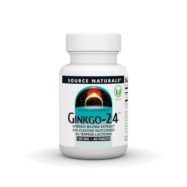 Source Naturals Ginkgo-24 - Ginkgo Biloba Extract, 24% Flavone Glycosides 6% Terpene Lactones -120 mg - 60 Tablets