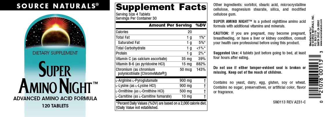 Source Naturals Super Amino Night - Advanced Amino Acid Formula* - 120 Tablets