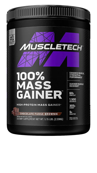 Image 1 of MuscleTech High Protein Mass Gainer for Men & Women - Protein Powder Shakes for Weight Gain, Muscle Building & Recovery with Creatine Monohydrate - Chocolate Fudge Brownie, 5.15 Pound