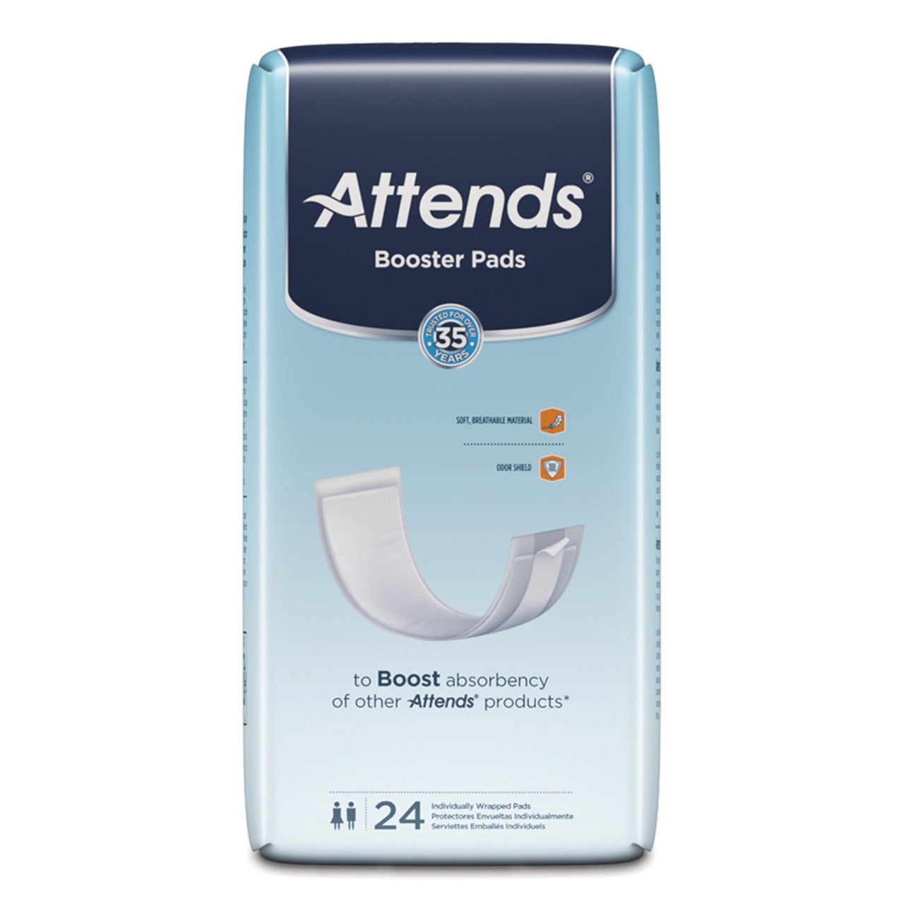 Attends Booster Pads for Adult Incontinence designed to boost absorbency of other Attends products, Unisex, one size, 3.5"x11", 24 Count (Pack of 8)