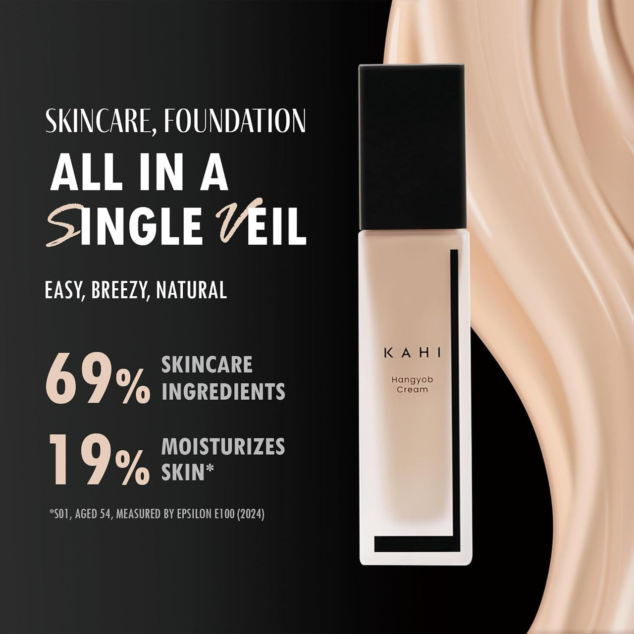 KAHI Single Veil Cream | Hangyob Foundation | Korean Tinted Moisturizer | Hydrating Perfect Cover BB | Korean Skincare Makeup | Collagen Concealer Sun Cream Foundation 1.01 fl oz