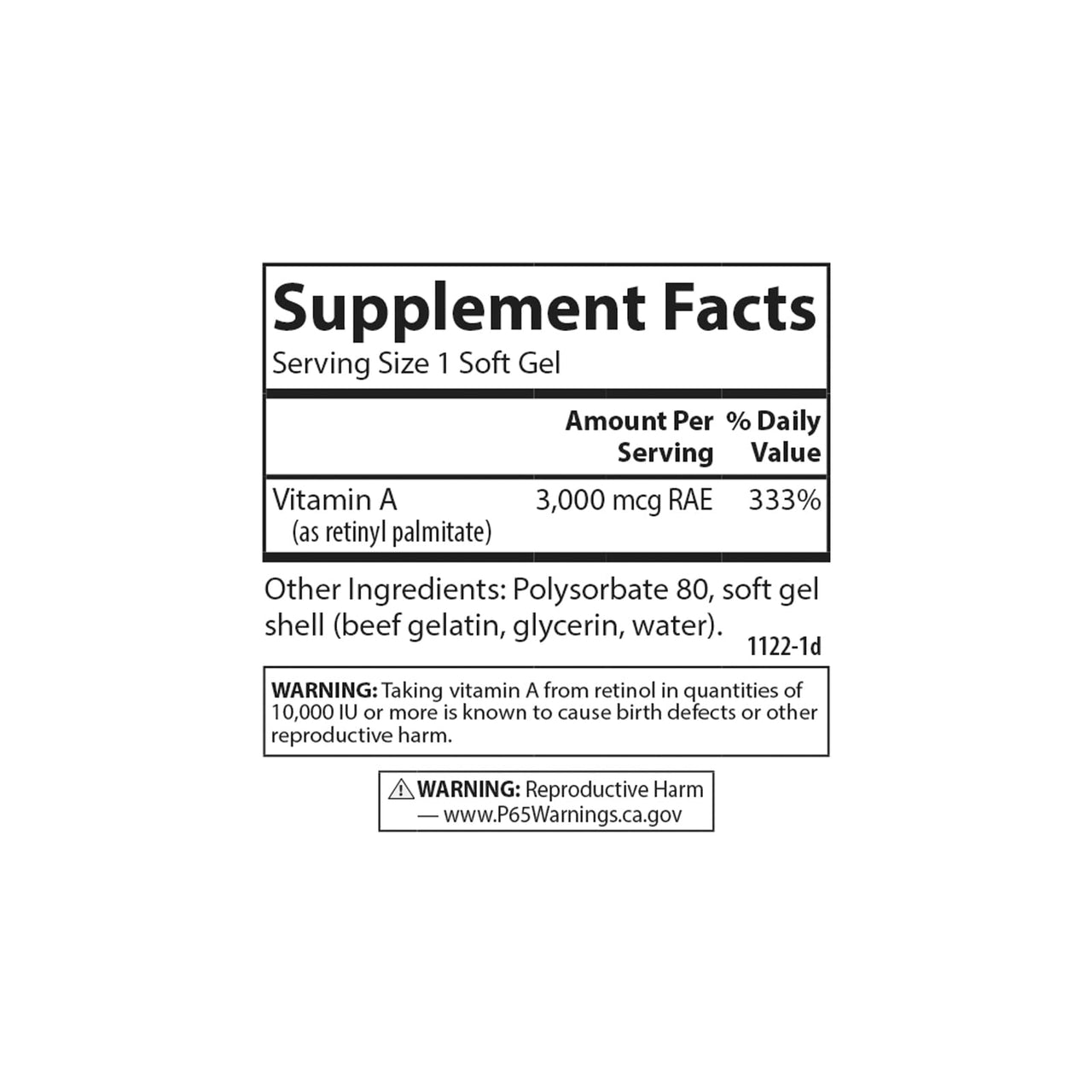 Carlson - Vitamin A Solubilized, 10000 IU (3000 mcg RAE), Water Soluble, Vision Health, 250 Softgels