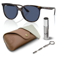 Thumbnail for Ray-Ban RB4378 Square Shaped Non-Polarized Sunglasses for Women – Includes Official RAYBAN Eyewear Kit – Ideal Formal & Casual Wear Sunglasses – Dark Blue Lens